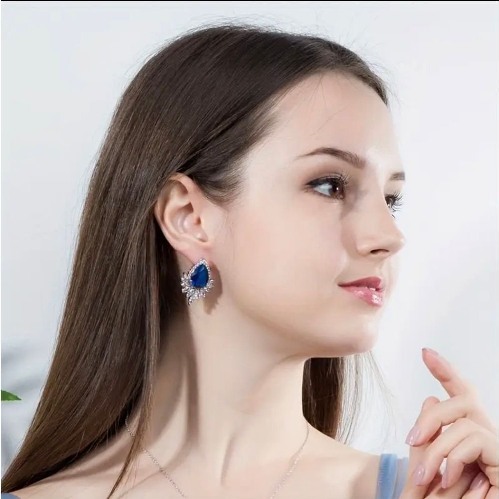 Blue Diamond Cocktail Bling Earnings - Picture 3 of 3